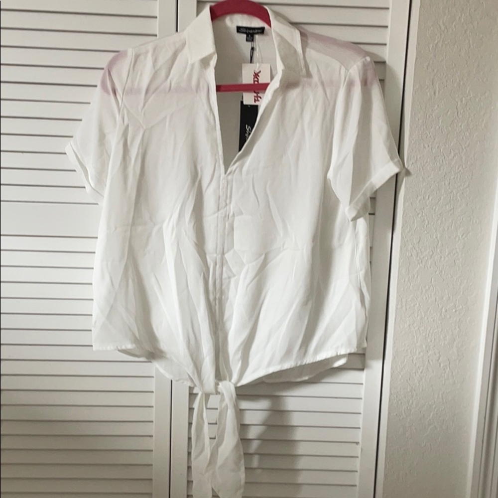 White Collar Tie Blouse - Picture 1 of 2